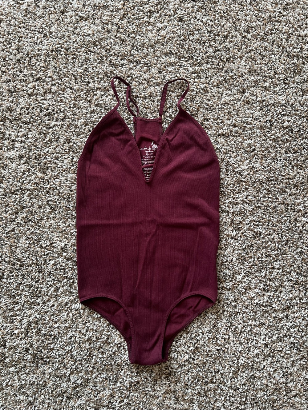 Free People Ribbed Burgundy Tank Bodysuit